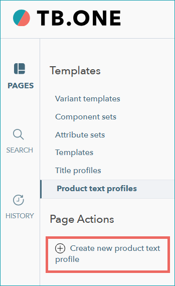 Fig.1: Click on the page action "Create new product text profile"