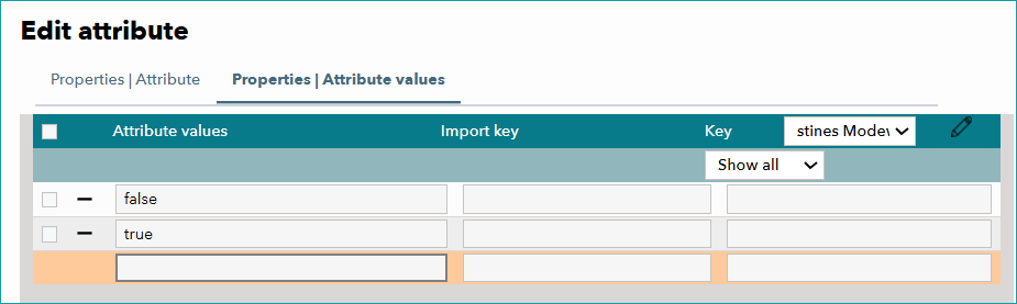 Fig.2: Creating the attribute values "true" and "false"