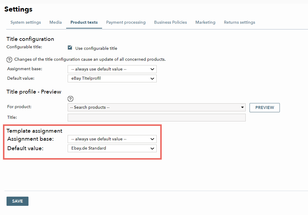 Fig. 1: Example of an existing template assignment in TB.One
