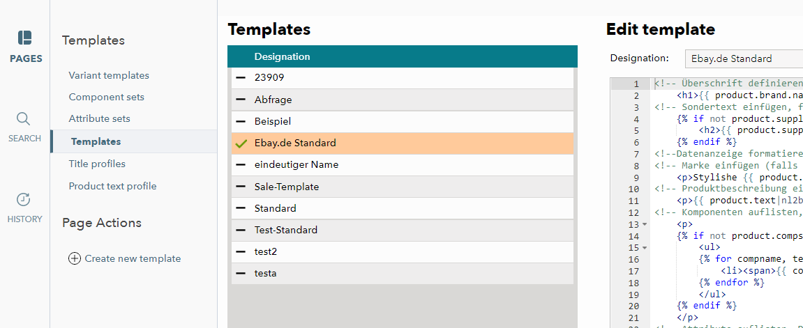 Fig. 2: Copying the xsellerpro template in "Basic Data > Templates > Templates"