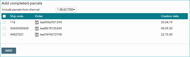 Fig. 5: "Add completed parcels" menu in TB.One