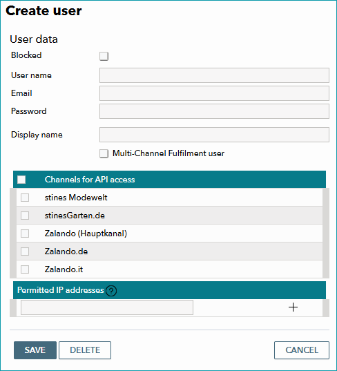 Fig.1: Set up API credentials in the "Create user" window.