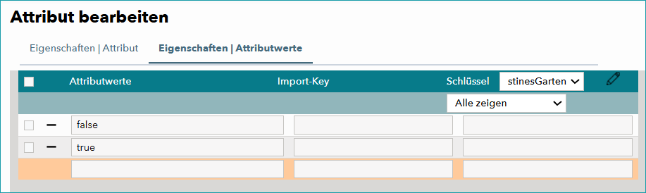 Abb.2: Attributewerte "true" und "false" anlegen.