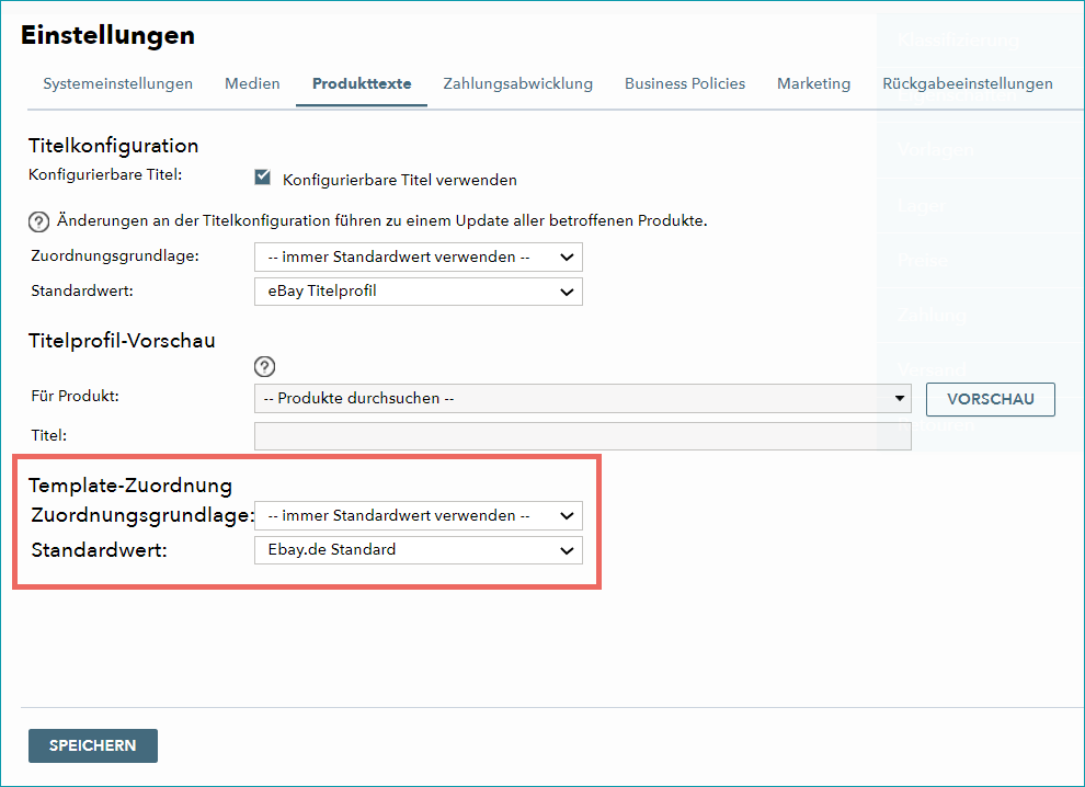 Abb. 1: Beispiel für eine bestehende Template-Zuordnung in TB.One Abb. 1: Beispiel für eine bestehende Template-Zuordnung in TB.One