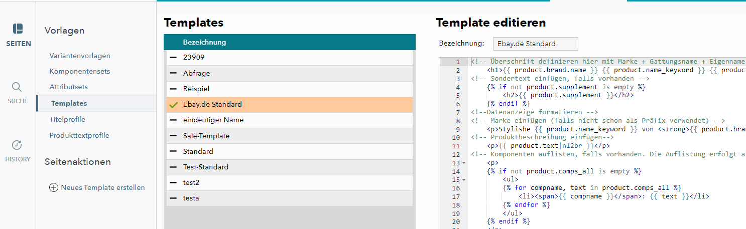 Abb. 2: Kopieren des xsellerpro-Templates unter "Basisdaten > Vorlagen > Templates" Abb. 2: Kopieren des xsellerpro-Templates unter "Basisdaten > Vorlagen > Templates"