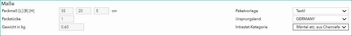 Abb. 2: Eingabe der Paketinformationen in TB.One Abb. 2: Eingabe der Paketinformationen in TB.One