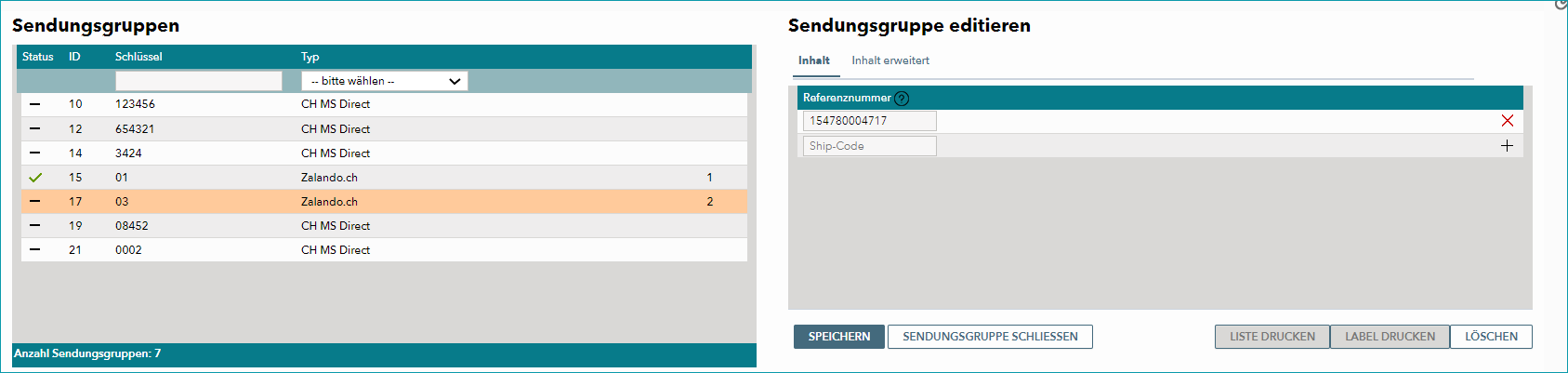 Abb. 6: Weitere Pakete zu einer Zalando.ch-Sendungsgruppe in TB.One hinzufügen Abb. 6: Weitere Pakete zu einer Zalando.ch-Sendungsgruppe in TB.One hinzufügen