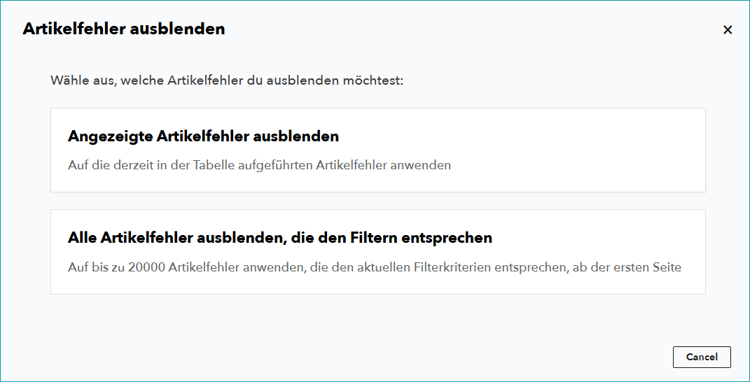 Abb.3: Artikelfehler ausblenden