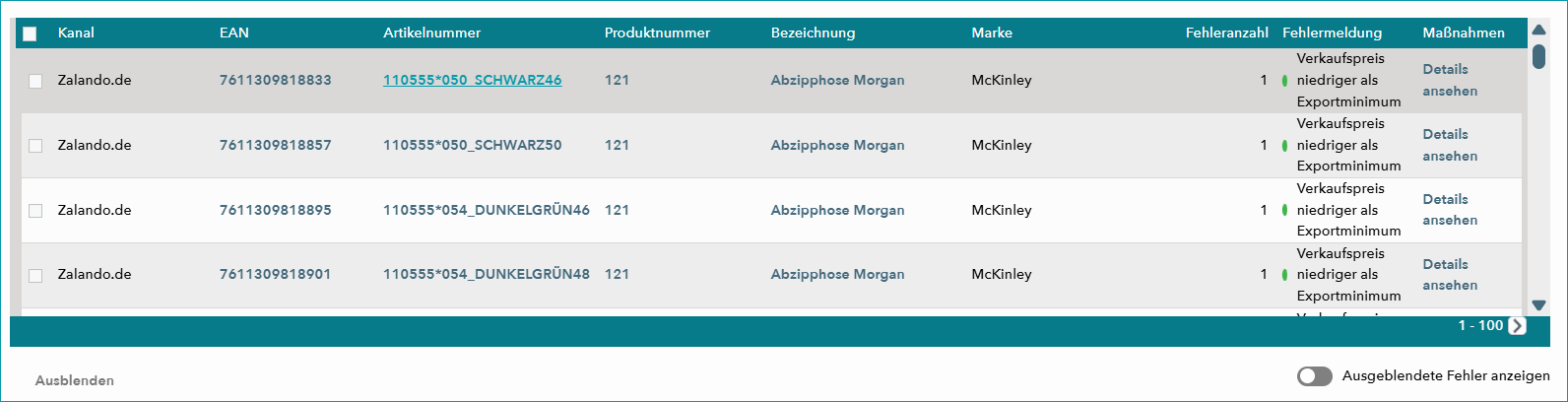 Abb.4: Fehler ein- und ausblenden