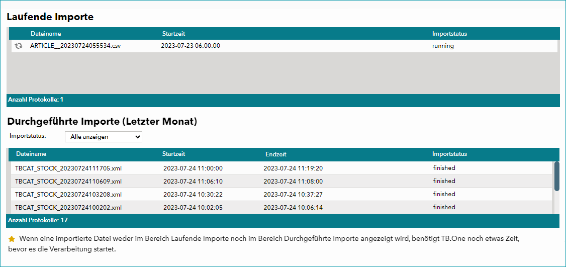 Abb.1: Das Importprotokoll-Menü Abb.1: Das Importprotokoll-Menü