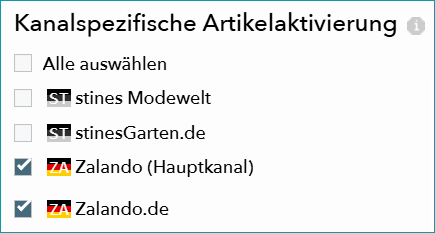 Schritt 2: Aktiviere den Artikel für einen Kanal (hier: Zalando.de)