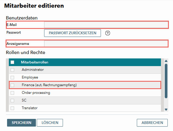 Abb. 1: Einrichten eines Benutzers mit E-Mail-Rechnungsversand. Abb. 1: Einrichten eines Benutzers mit E-Mail-Rechnungsversand.