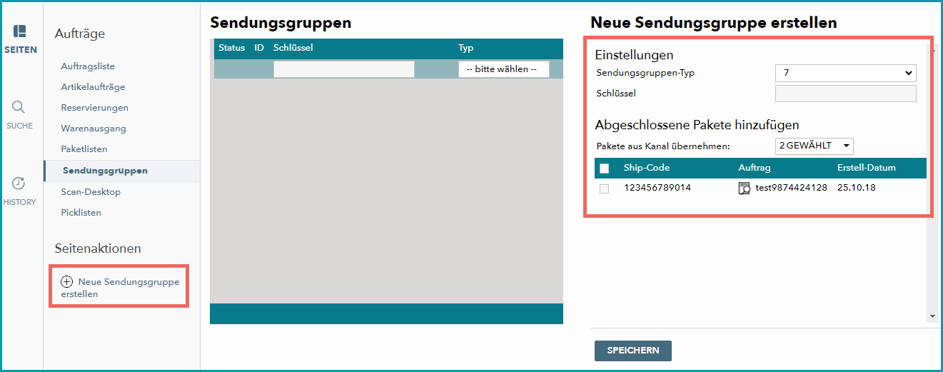 Abb.2: Sendungsgruppe manuell anlegen