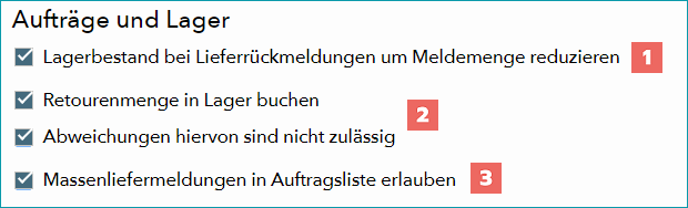 Abb.1: Einstellungen für Aufträge und Lager Abb.1: Einstellungen für Aufträge und Lager