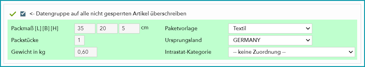 Abb. 3: Masterartikel - Versandinformation Abb. 3: Masterartikel - Versandinformation