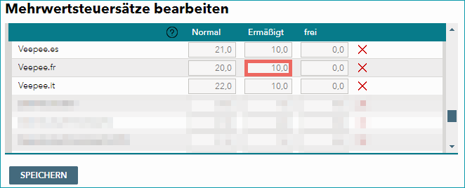 Abb. 1: Bearbeiten der Veepee-Mehrwertsteuersätze Abb. 1: Bearbeiten der Veepee-Mehrwertsteuersätze