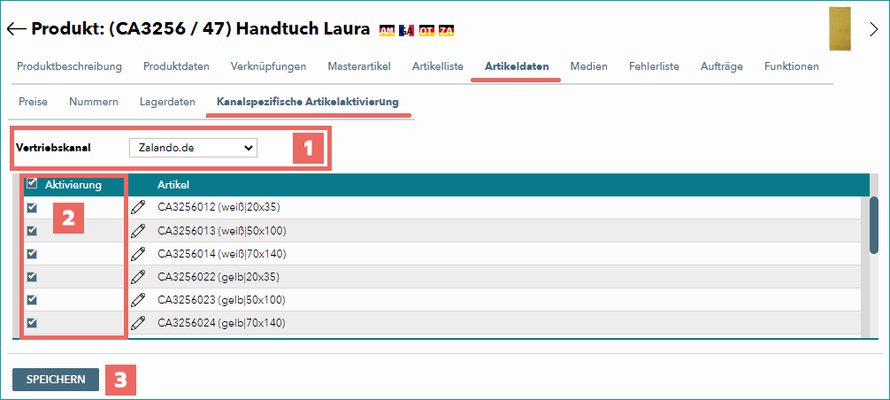 Gleichzeitig mehrere/alle Artikel eines Produktes für einen Kanal aktivieren