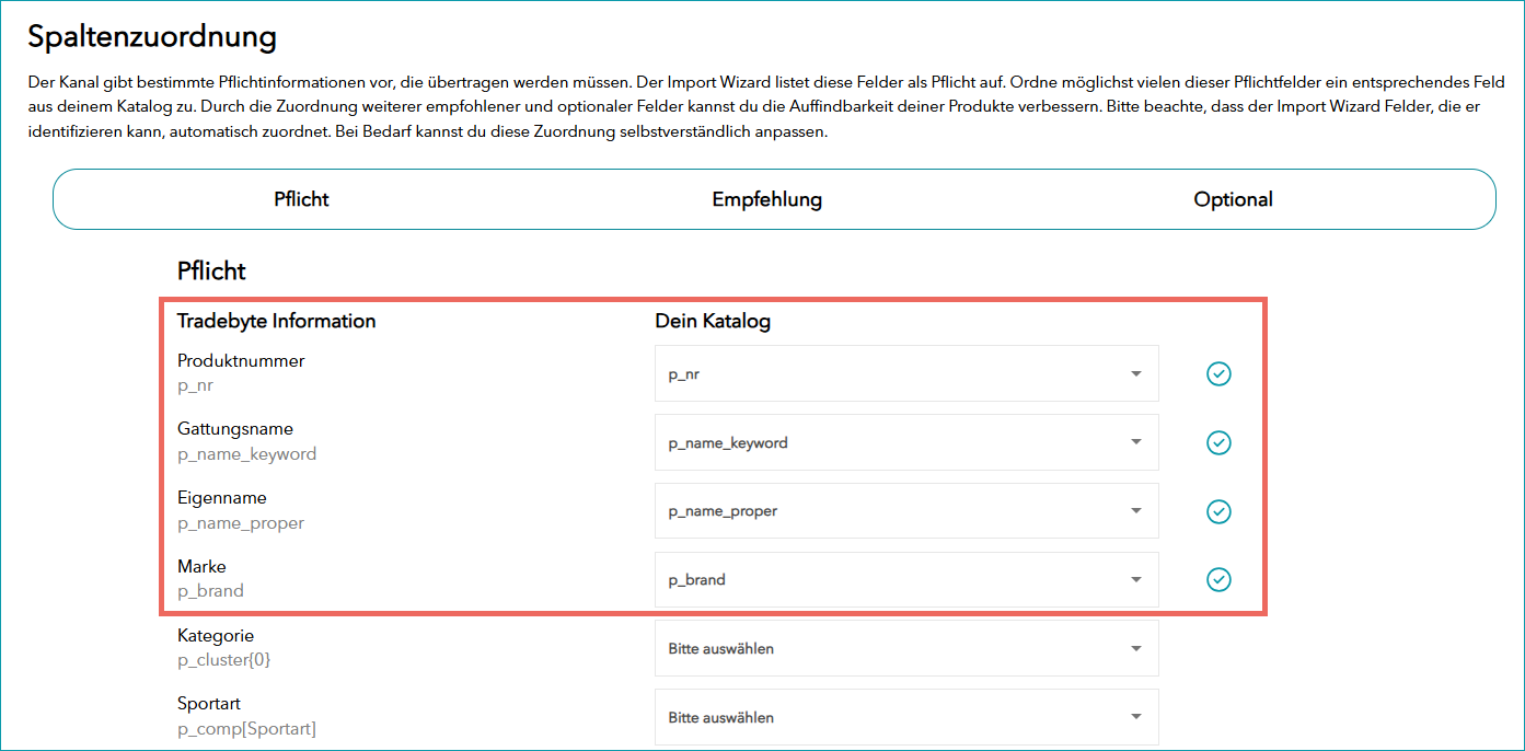 Abb. 6: Spaltenzuordnung im Import Wizard