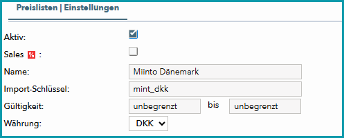Abb. 1: Beispiel für die Erstellung einer Preisliste für Miinto DKK Abb. 1: Beispiel für die Erstellung einer Preisliste für Miinto DKK