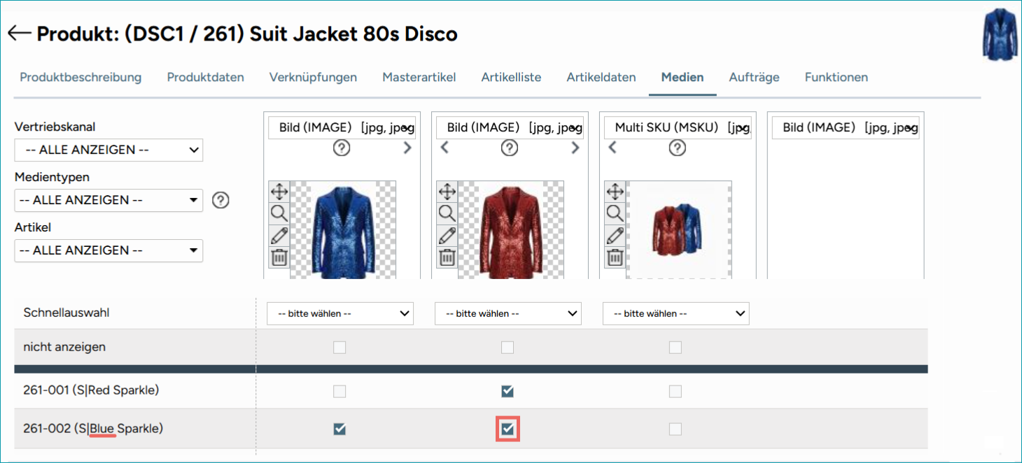 Abbildung 1: Ein Bild der roten Jacke ist der blauen Variante zugeordnet. Deaktiviere die Checkbox. Abbildung 1: Ein Bild der roten Jacke ist der blauen Variante zugeordnet. Deaktiviere die Checkbox.