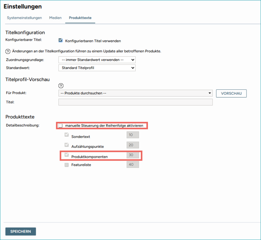 Abb.1: "Produktkomponenten" muss ausgewählt sein; falls du die Einstellungen nicht ändern kannst, klicke auf "Manuelle Steuerung aktivieren". Abb.1: "Produktkomponenten" muss ausgewählt sein; falls du die Einstellungen nicht ändern kannst, klicke auf "Manuelle Steuerung aktivieren".