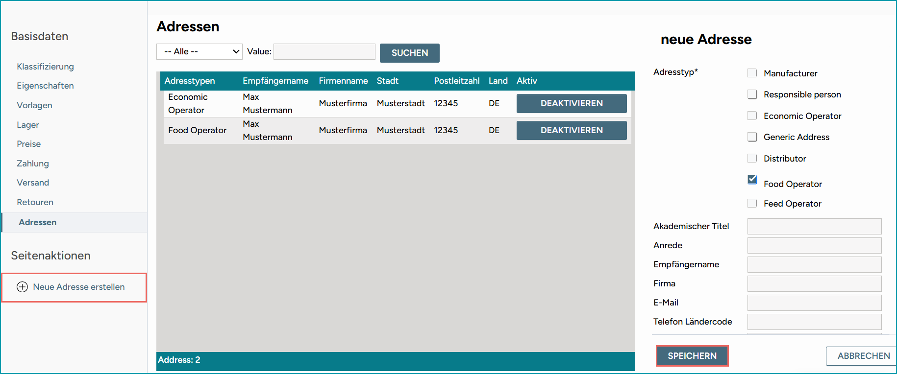 Abb. 1: Verwaltung von Adressrollen in TB.One Abb. 1: Verwaltung von Adressrollen in TB.One