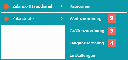 Abb.1: Die Wertezuordnungs-Menüs für die Schritte 2, 3 und 4