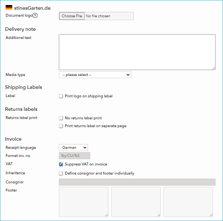 Fig. 1: Overview of the delivery documents customization page in TB.One