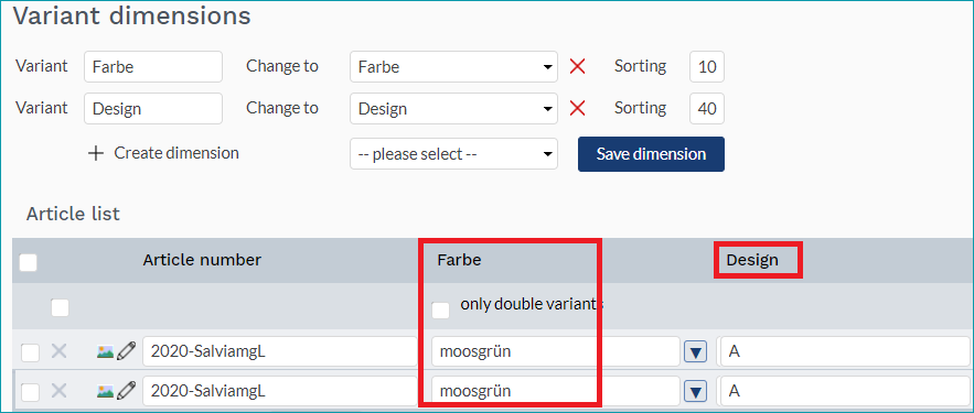 Fig. 4: "Farbe" (color) as variant Fig. 4: "Farbe" (color) as variant