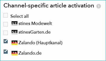 Step 2: Activate the article for a channel (here: Zalando.de)