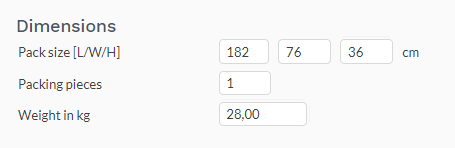 Fig. 1: Example of pack dimensions in TB.One for single packages