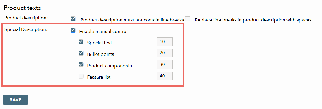 Fig.1: Configuring the Special Description