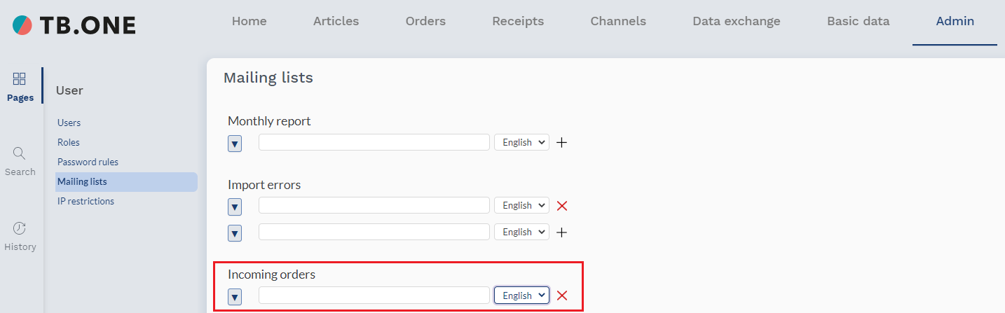 Fig. 3: "Incoming orders" field in TB.One