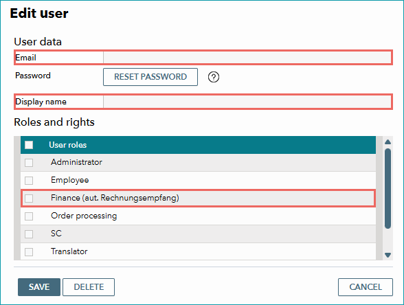 Fig. 1.: Setting up a user account with email invoicing. Fig. 1.: Setting up a user account with email invoicing.