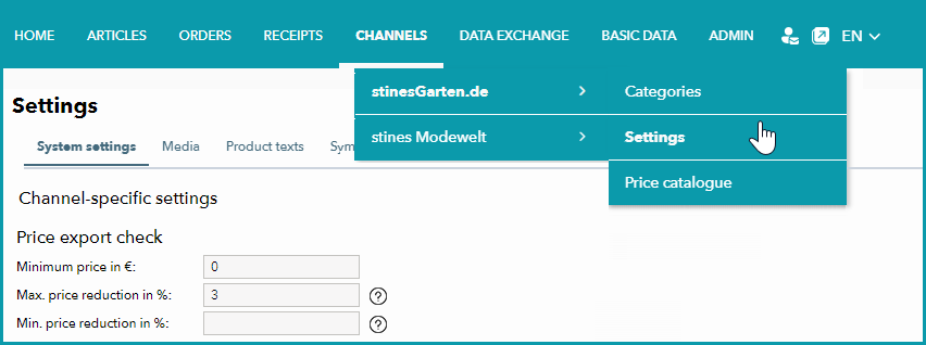 Fig. 1.: This menu will appear in the navigation once your channel has been activated. Fig. 1.: This menu will appear in the navigation once your channel has been activated.