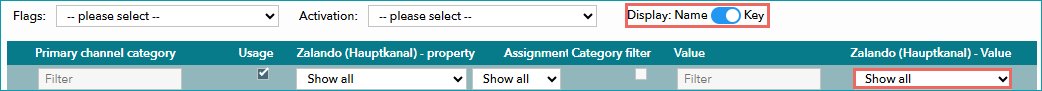 Fig.1: How to set the filter to "Show all" and switch to key-based display. Fig.1: How to set the filter to "Show all" and switch to key-based display.