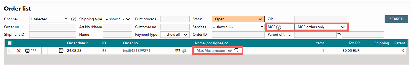 Fig. 4: About You Multi Channel Fulfillment (MCF) in an order list in TB.One Fig. 4: About You Multi Channel Fulfillment (MCF) in an order list in TB.One