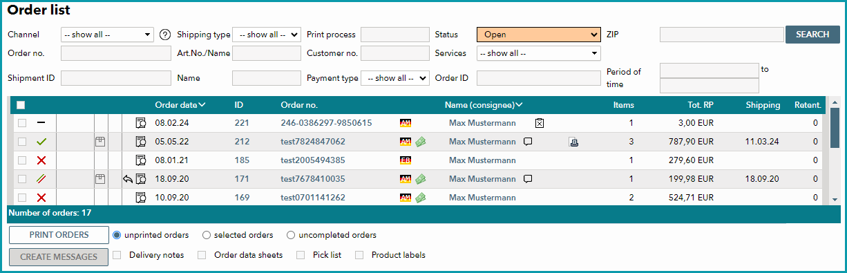 Fig.1: Order list