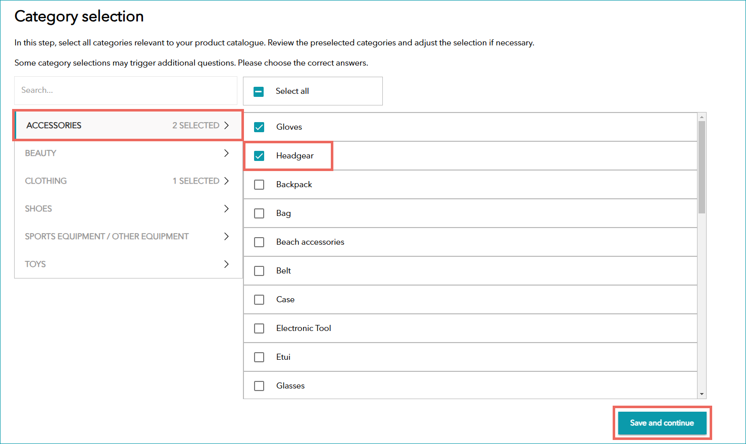 Fig. 5: Selecting product categories in the Import Wizard