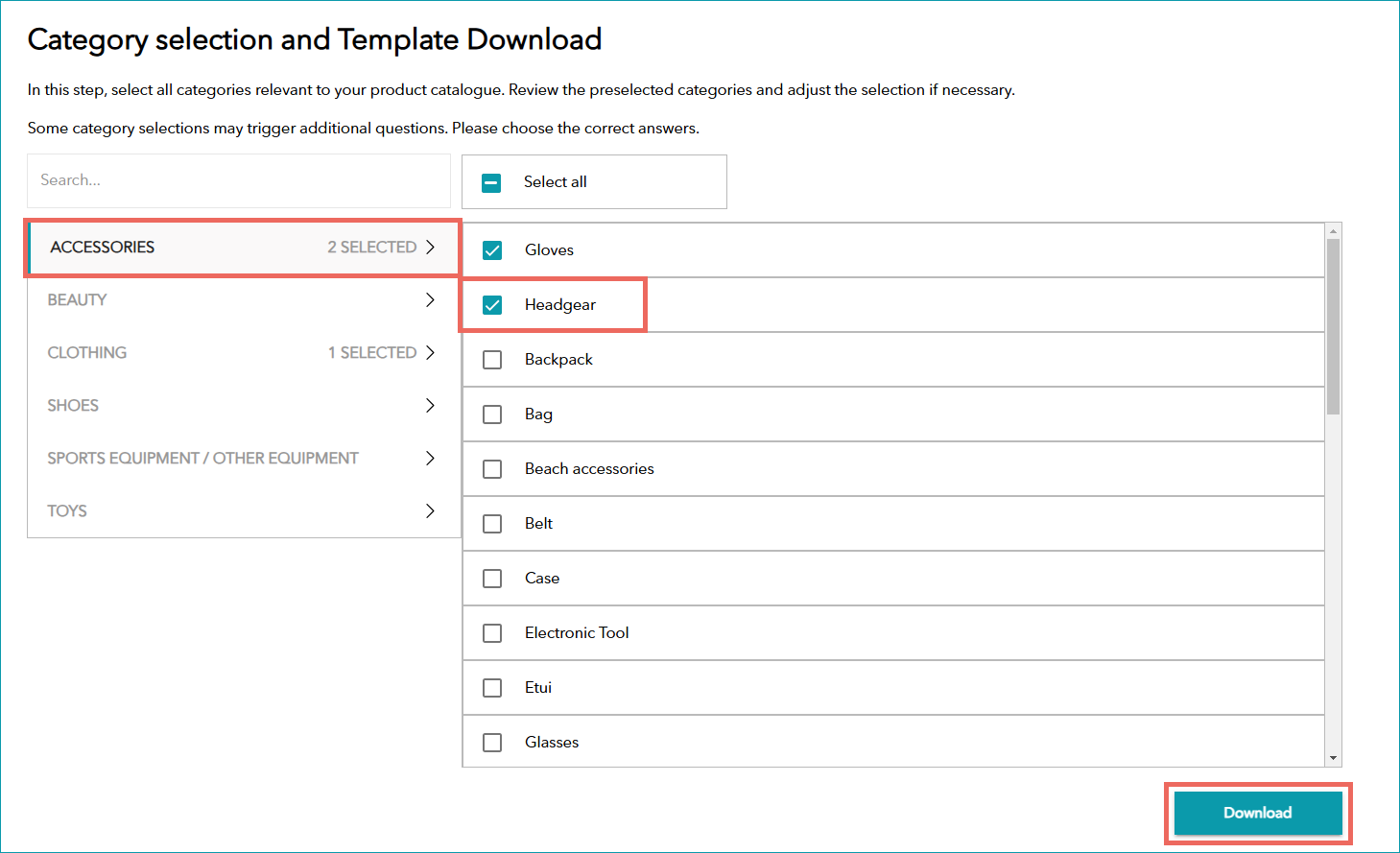 Fig. 3: Product catalogue template creation with the Import Wizard