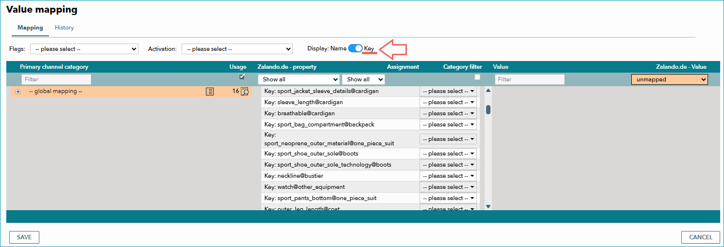 Fig. 4: Switching the display to a key-based mapping in TB.One
