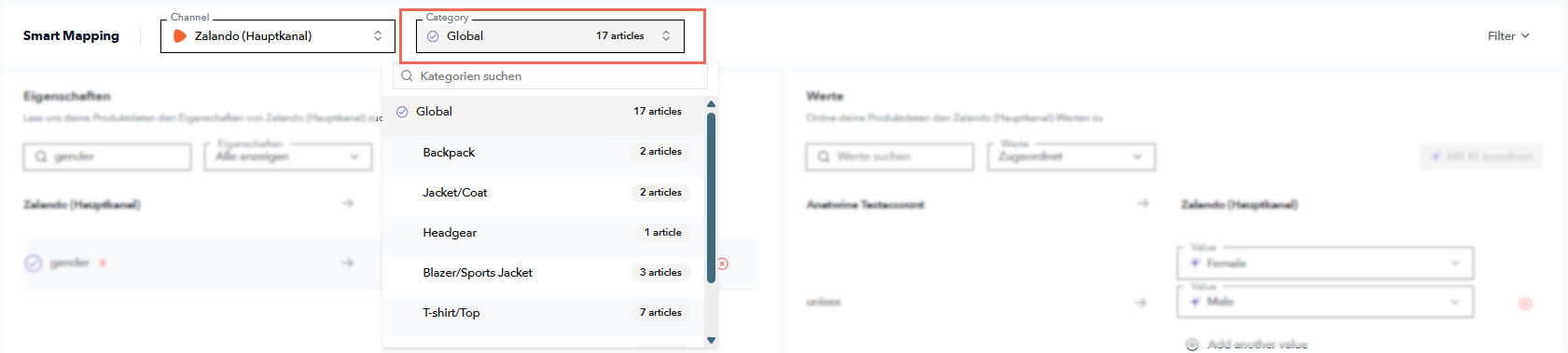 Fig.3: How to select global mapping or a specific category Fig.3: How to select global mapping or a specific category