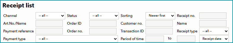 Fig. 2: Filters of the receipt list in TB.One