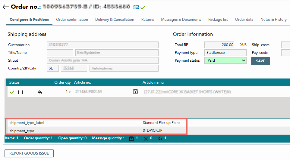 Fig. 1: Example of a Stadium order delivered to a pickup point